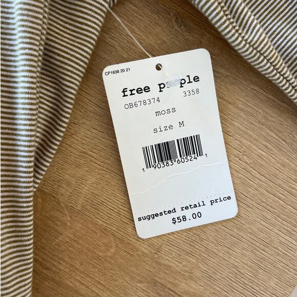 Free People Penelope Striped Puff Long Sleeve Tee Size M Moss Scoop Neck NWT - Picture 5 of 8